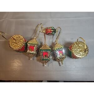 Handmade Felt & Push-Pin Christmas Ornaments (Set of 6) VTG